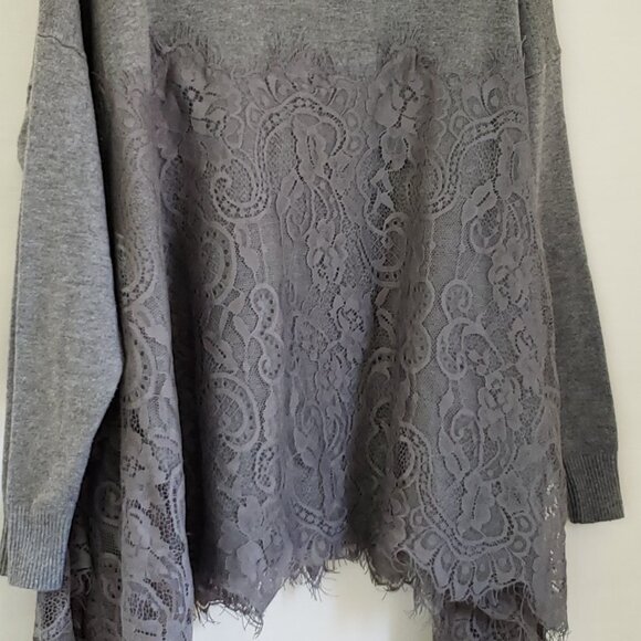 Vintage Lace Asymetrical Grey Long Sleeve Knit Babydoll Fairy Top Fits M/L - Picture 2 of 6